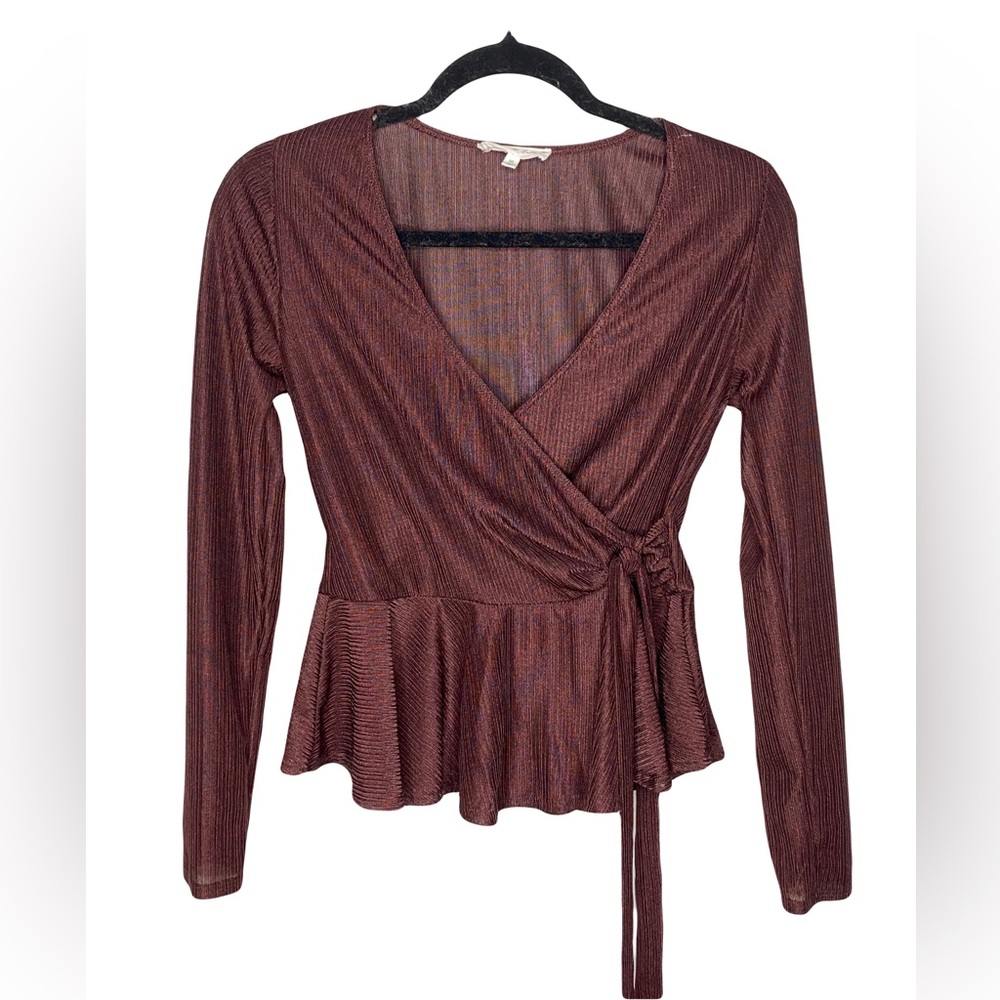 Paris to Jena Peplum Blouse Y2K Wrap Tie Waist Top Women’s Size Medium